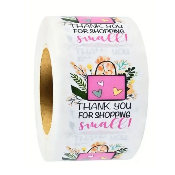 3/$15 THANK YOU STICKERS For Shopping Small Cute Pink Shopping Bag Set of 50 - Picture 4 of 4